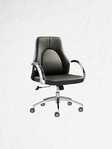 Black Leather Aluminium Base Medium Back Revolving Office Chair (552 B)
