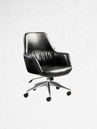 Black Leather Aluminium Pressure Die Cast Base Fixed Arm High Back Revolving Office Chair