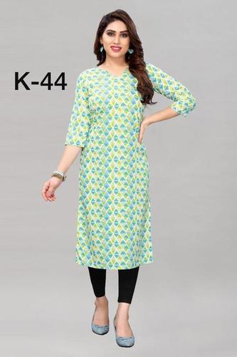 Green Color Floral Print Full Sleeves Ladies Kurti With Cotton Fabrics And Washable