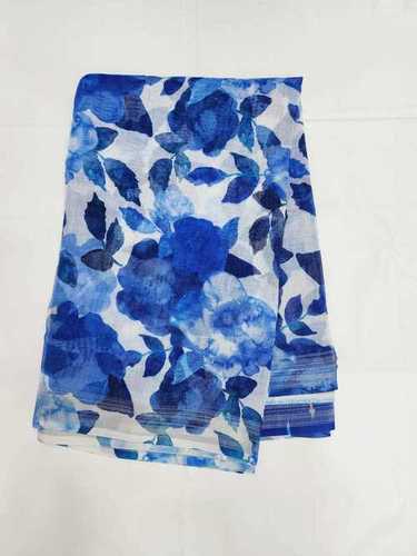 Cotton Silk Elegant Look Smooth Texture Tear Resistance Blue Flower Printed Ladies Sarees