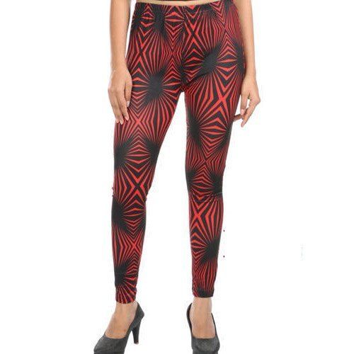 Indian Breathable Fabric And Unique Print Red Black Cotton Printed Lycra Leggings For Ladies