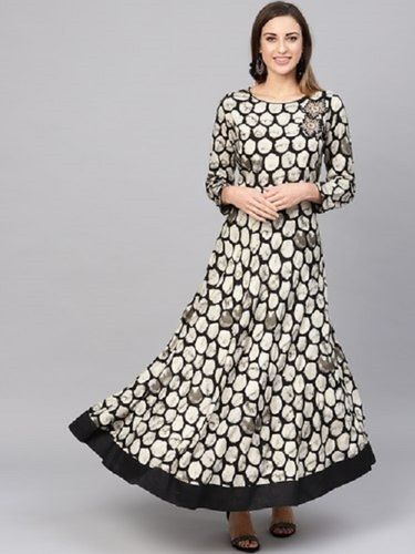 Rayon Black And White Zardozi Work Designer Floor Length Viscose Kurti For Laides Decoration Material: Paint