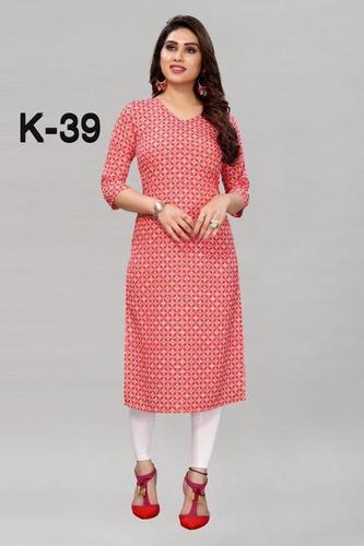 Water Proof Skin Friendly And Shrink Resistant Comfortable Rose Pink Cotton Kurti With Floral Print