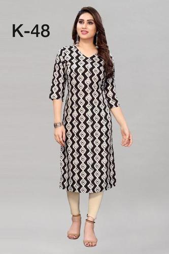 Breathable Skin Friendly Black Colored Crepe Digital Printed Kurti Comfortable And Classy 