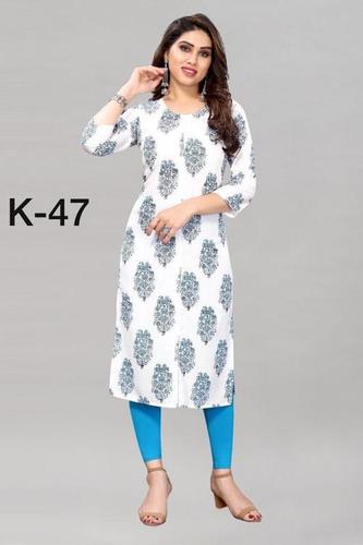 Water Proof Skin Friendly White Colored Crepe Digital Printed Kurti Comfortable And Classy 