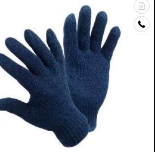 Tear Resistance Skin Friendly Full Finger Cotton Blue Knitted Safety Gloves (70 Gm)