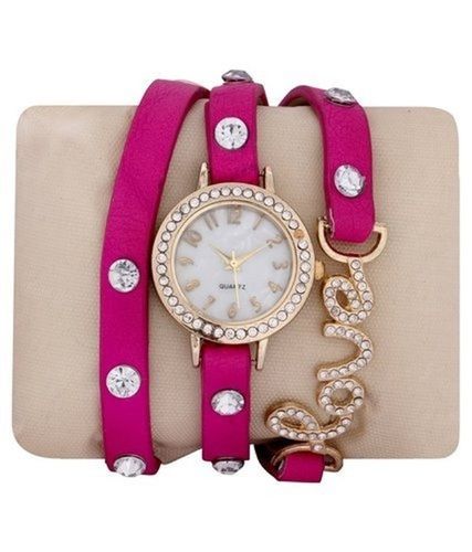 Pink Long Lasting Stylish Stone And Leather Perfect Gift For Any Occasion Fancy Watch