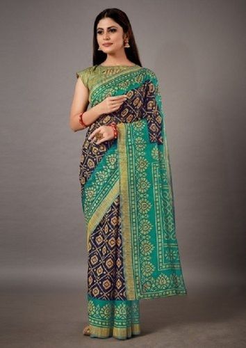 Multicolor Shrink Resistant Cotton Brasso Designer Ladies Saree For Party Wear, Casual Wear