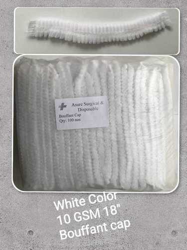 White Non Woven Disposable And Recyclable Bouffant Cap, Size 18 Inches, Pack 100piece