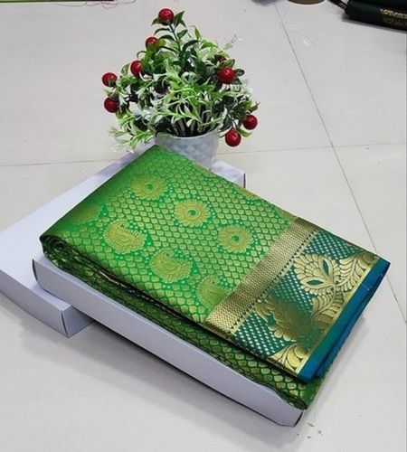 Beautiful Stylish Breathable Party Wear Modern And Trendy Green Printed Art Silk Saree