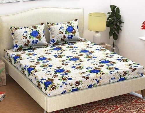 Blue And White Floral Printed Cotton Bed Sheet For Hotel And Home Uses