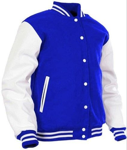 Quick Dry Blue Color Full Sleeves Varsity Jacket With Cotton Fabrics And Normal Wash