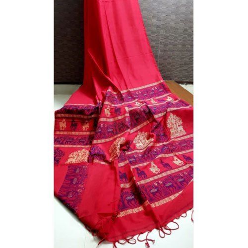 Casual Wear Red Comfortable Beautiful Stylish Breathable Modern And Trendy Baluchari Saree