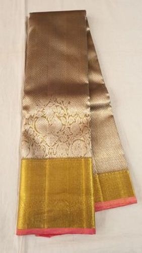 Grey Golden Durable And Comfortable Printed Perfect For Wedding Parties Bridal Sarees