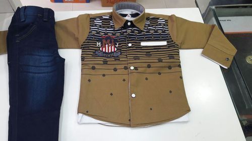 Kids Casual Wear Full Sleeves Cotton And Denim Printed Shirt And Jeans Age Group: 3-7 Years