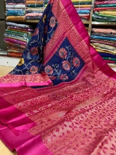 Ladies Party Wear Lightweight Party Wear Pink And Blue Cotton Printed Saree