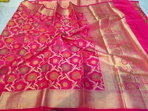 Summer Ladies Party Wear Skin-Friendly Lightweighted Pink Cotton Silk Printed Saree