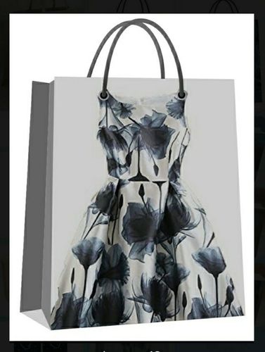 White Printed Paper Bag For Shopping Use In Rectangular Shape With Hand Length Handle