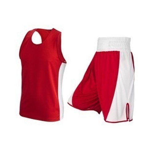 Red And White With Polyester Fabrics And Washable Boxing Uniform For Men