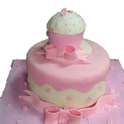 Double Layer Sweet And Fluffy Delicious Round Pink And White Birthday Cake