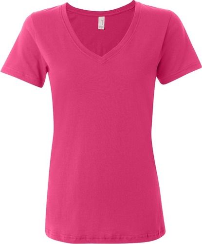 Easy To Wear And Breathable 100% Cotton Pink Plain Women V Neck T Shirt Gender: Girl