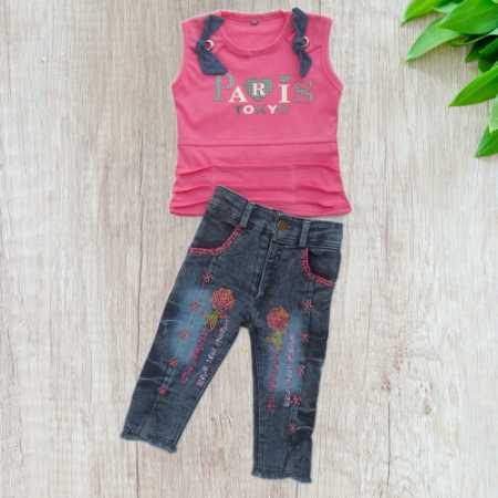 Kids Comfortable Sleeveless Fancy Cotton Top And Capri Set For Daily Wear