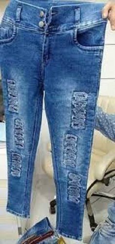 Ladies Cool And Stylish Comfortable Casual Wear Slim Fit Blue Ripped Jeans