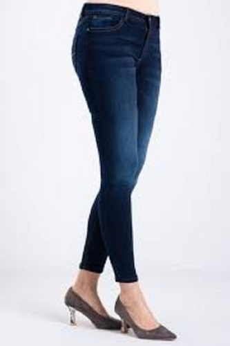 Ladies Stylish Skinny Fit Casual Wear And Fancy Dark Blue Skinny Jeans - Cotton Spandex Blend, 32" Length, Dark Blue | Breathable, Stretchy, Medium Rise, Five Pockets