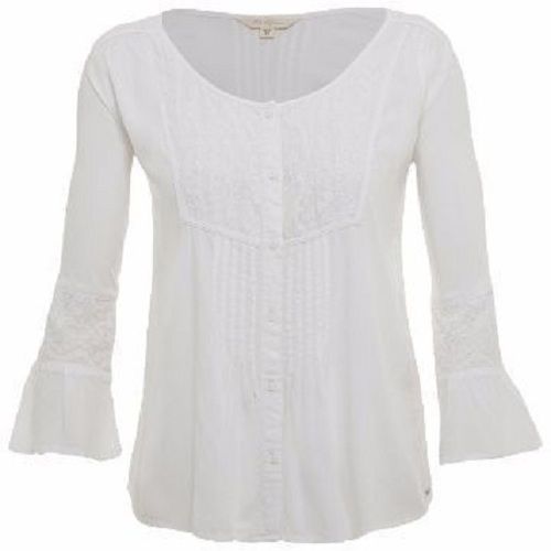 Printed Soft To Touch, Stylish And Versatile Design Round Neck White Cotton Full Sleeve Top For Girls