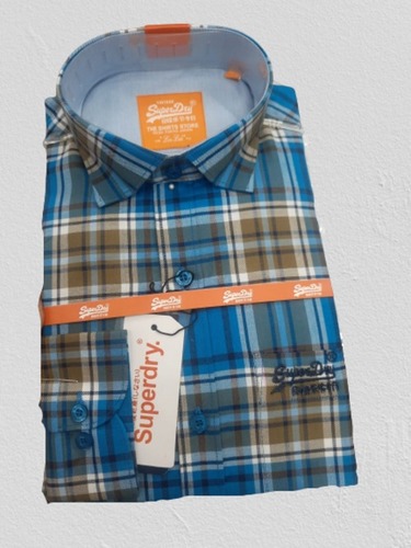 Full Sleeves Comfortable And Washable Light Blue Cotton Check Shirt For Mens - Cotton, Sizes S-XXL, Light Blue, 30 Length, 20 Inch Chest | Anti Wrinkle, Breathable, Cool Pass, No Fade, Washable