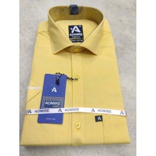 100% Cotton Plain Yellow Color Party Wear Cotton Full Sleeve Shirt For Mens