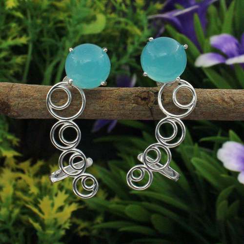 925 Sterling Silver Blue Chalcedony Ear Cuff Earring Weight: 5.36 Grams (G)