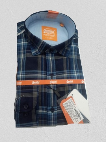 Full Sleeves Comfortable And Washable Dark Blue Cotton Check Shirt For Mens Age Group: 18-45 Years