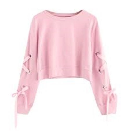 Summer Full Sleeves Round Neck Stylish Designer Lightweight Plain Pink Ladies Tops