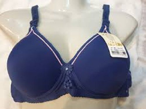 Ladies Soft And Ultra Smooth Adjustable And Padded Plain Cotton Blue Bra