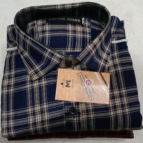 Dark Blue Comfortable To Wear Eco Friendly Lightweight Casual Wear Mens Twill Check Shirt