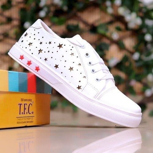 Comfortable And Washable White Shoes With Star Print Available In All Sizes For Ladies 