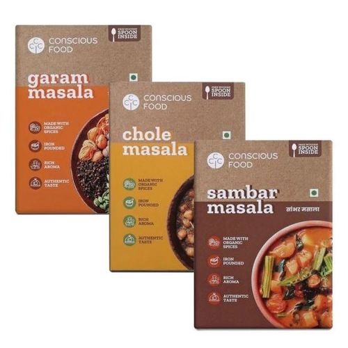 जैविक सामग्री से बने छोले मसाला गरम मसाला और सांभर मसाला का भूरा बंडल