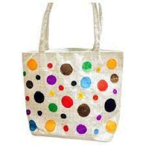 Elegant Look Eco Friendly Reusable Dot Printed Shopping Jute Carry Bags