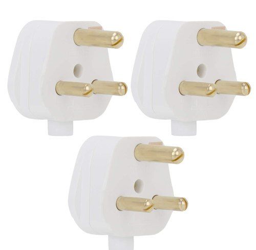 Classic, Sleek Design and Easy Installation White Plastic 3 Pin Electrical Plug