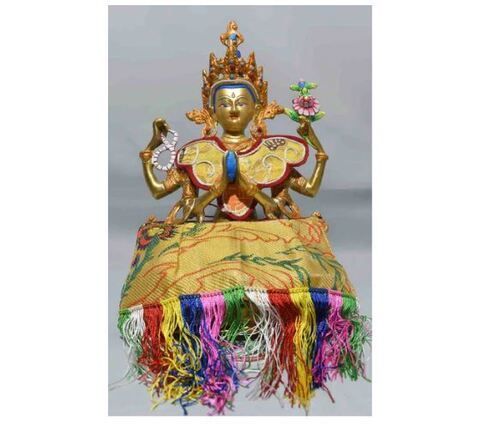 Silver High Quality Chenrezig Statue Golden Brass For Decoration And Height 8 Inch 