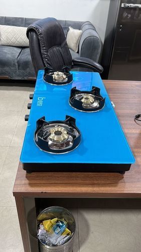 Long Lasting Butterfly Smart Glass 3 Burner Open Gas Stove Blue 