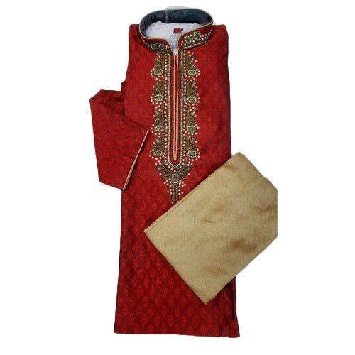 Stylish Stunning Look Red Printed Full Sleeves Cotton Kurta Pajama