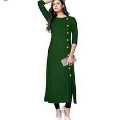 Ladies Lightweight Comfortable To Wear Stunning Look Dark Green Cotton Straight Kurta