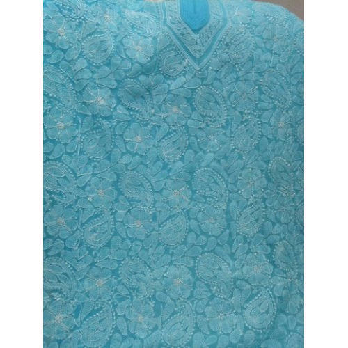 100 Percent Good Quality Sky Blue And Chikan Embroiderd Dress Material  Recommended Season: Summers