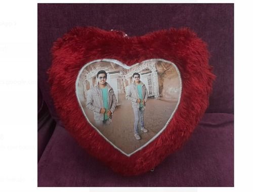 Red Heart Pillow With Photo Printed Size 14 Inch, Used As Gift To Your Love Ones 