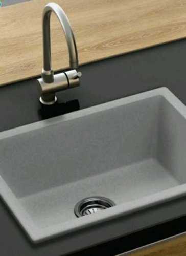 Single Grey Ceramic Bowl Kitchen Sink In Undermount Installation, Rectangular Shape