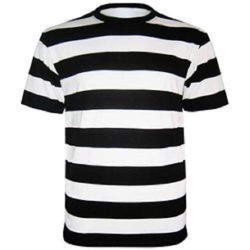 Men Breathable Short Sleeve Round Neck Striped Black And White T-shirt