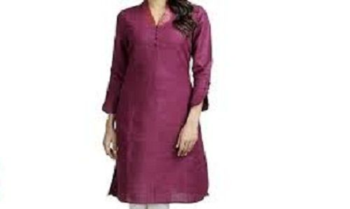 Women'S Cool Comfortable Breathable Round Neck Purple Cotton Fancy Kurti Decoration Material: Beads