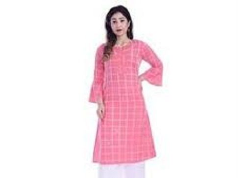 Women'S Cotton Summer Wear Stylish Stunning Look Pink Fancy Kurti Decoration Material: Beads